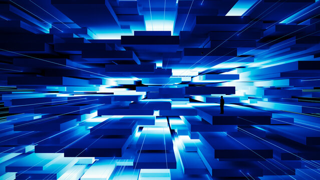 Exploring abstract technology data background with person silhouette