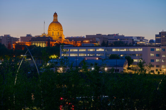 Illuminated Legislature Dome at Dusk