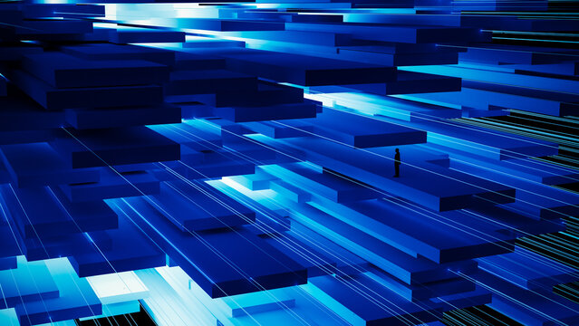 Exploring abstract technology data background with person silhouette