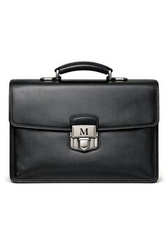 A black briefcase with a metal handle, suitable for office or business use