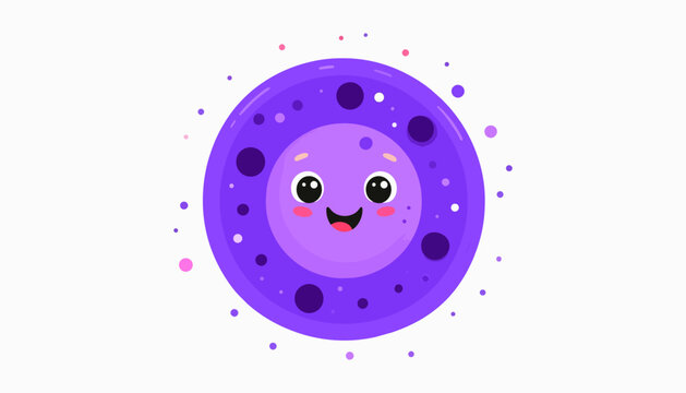Happy purple microbe character with a cute smiling face
