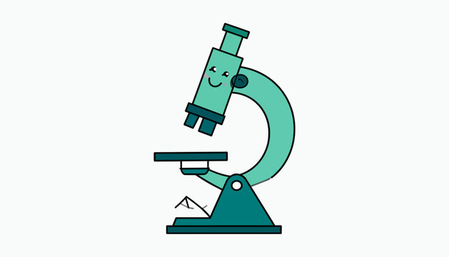Smiling kawaii microscope character for science and biotech