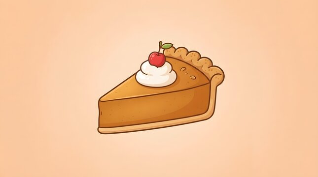Festive thanksgiving background pumpkin pie slice with cherry whipped cream
