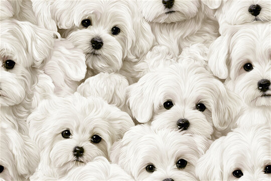 Seamless 2.5D Maltese Puppy Pattern