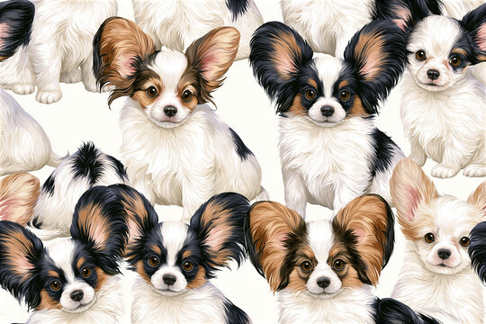 Seamless 2.5D Papillon Puppy Pattern