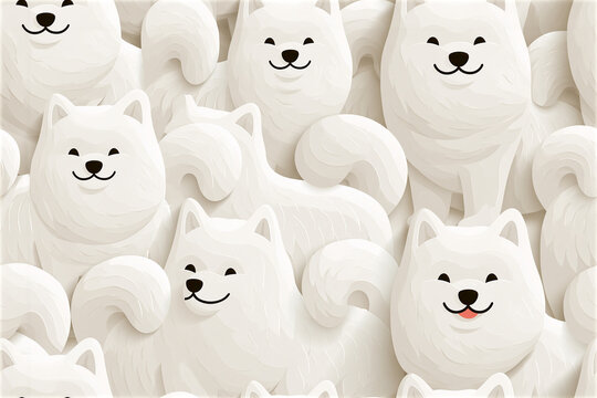 Seamless 2.5D Samoyed Puppy Pattern