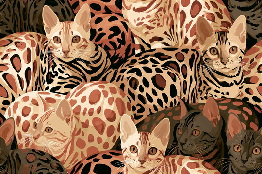 Seamless 2.5D Bengal Kitten Pattern