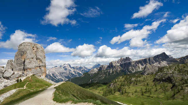 Dolomites mountain range view from Cinque Torri, Italy