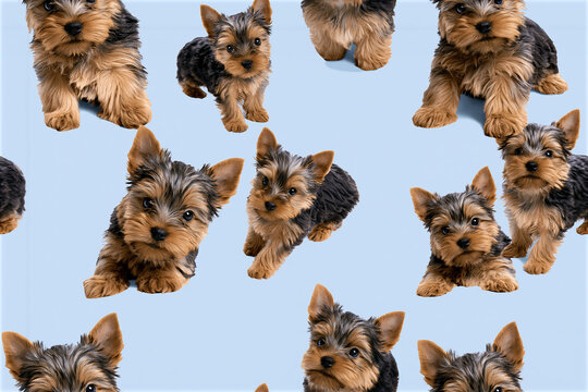 Seamless 2.5D Yorkshire Terrier Puppy Pattern