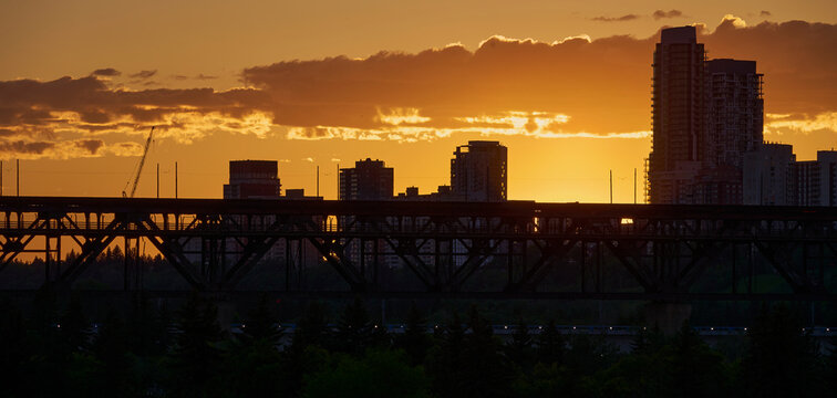 Sunset Skyline Bridge Silhouette