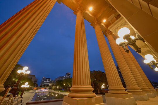 Illuminated Civic Plaza at Dusk