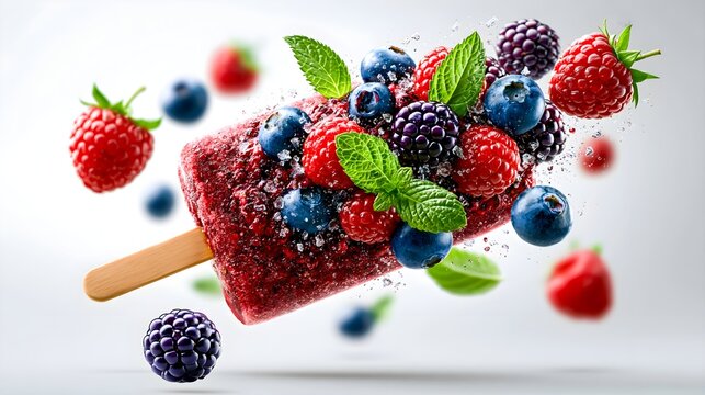 Floating Blueberry Popsicle With Suspended Berries Zero Gravity
