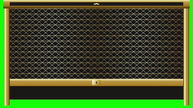 Silver metal rolling shutter door for garage or shop front isolated on green screen