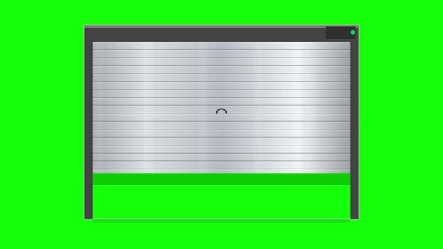 Industrial metal rolling shutter door graphic on green screen background for security and storage concept