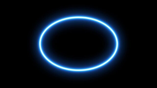 glowing blue neon oval circle frame light flicker loopable 4k alpha channel.