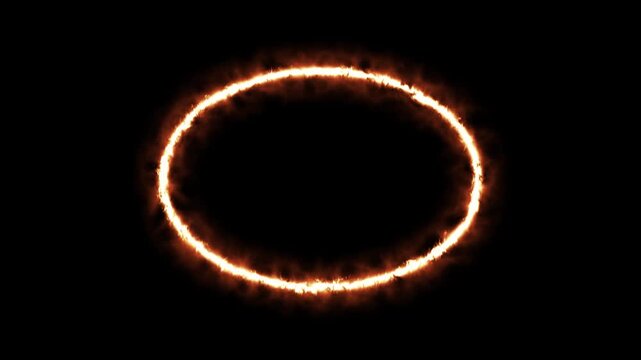 burning fire neon oval border animation, fiery light oval element video effect. neon circle frame flicker lighting overlay 4k.