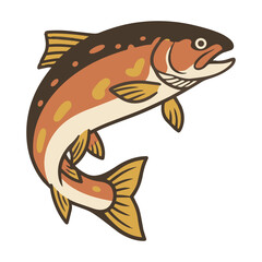 Fototapeta premium Leaping trout in a minimalist flat style with bold geometric shapes isolated on a white background nature and wildlife design concept