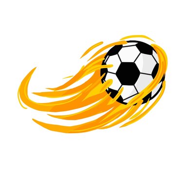 Malang, East Java, Indonesia &ndash; July 23, 2026: Vector illustration of a flaming soccer ball with moving flames, symbolizing speed, power, and a soccer kick.