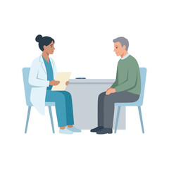 Obraz premium Female Doctor Having a Professional Consultation with an Elderly Male Patient in a Medical Office Setting