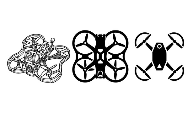 FPV Drone UAV and Combat Drone Black Outline Solid Silhouette Icon Collection Vector