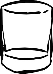 Fototapeta premium Hand drawn stemless tumbler glass with simple cylindrical shape in clean black line art, drinkware illustration for restaurant, bar, and kitchen designs