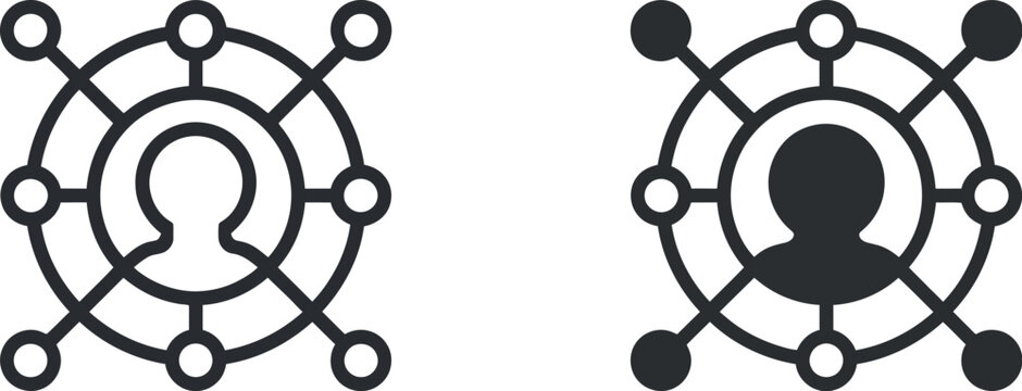 CRM icon featuring line vector symbol for business management, customer relationships, sales pipeline, and client engagement systems.