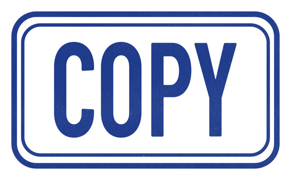 Blue COPY ink stamp with a distressed double rectangular border, isolated on a transparent background for duplicate documents, records, reference files, and paperwork.