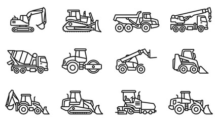 Construction Vehicles Set: Excavator, Bulldozer, Dump Truck, Crane, Mixer, Roller, Loader © Boycilik