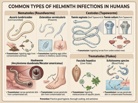 Types of Worms in Humans Pictures Showing Common Parasitic Infections for Medical Education and Clinical Reference Resources Worldwide