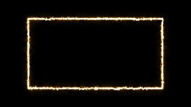 burning fire neon rectangle border animation loopable 4k alpha channel overlay.