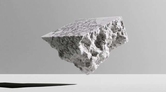 3d rendering of a cube-shaped object. the cube appears to be made of a white material with a rough texture. it has a triangular shape with a pointed top and a flat bottom.