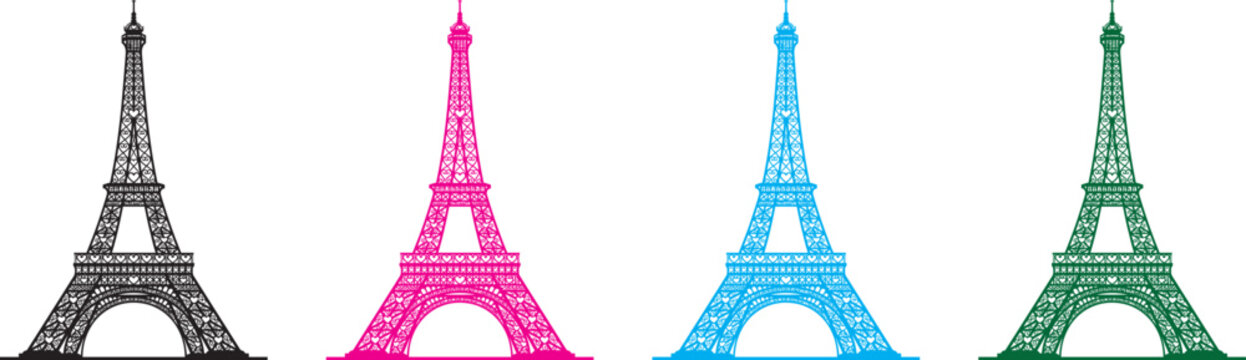 Set of colorful eiffel tower illustrations for creative projects and festive themes like diwali day celebration designs
