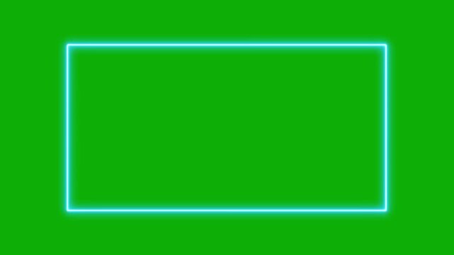 neon square border frame flicker lighting animation. glowing rectangle stroke line loopable 4k alpha channel overlay.