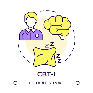 CBTI multi color concept icon. Cognitive behavioral therapy. Sleep medicine solutions. Mental wellness. Round shape line illustration. Abstract idea. Graphic design. Easy to use in brochure