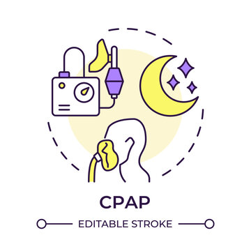 CPAP multi color concept icon. Sleep apnea wellness tech. Advanced respiratory therapy. Round shape line illustration. Abstract idea. Graphic design. Easy to use in brochure, booklet