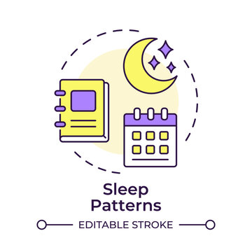 Sleep patterns multi color concept icon. Tracking personal rest habits. Monitoring circadian rhythm data. Round shape line illustration. Abstract idea. Graphic design. Easy to use in brochure