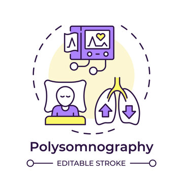 Polysomnography multi color concept icon. Clinical sleep disorder screening. Specialized respiratory tracking. Round shape line illustration. Abstract idea. Graphic design. Easy to use in brochure