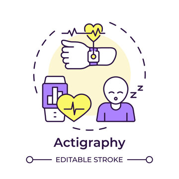 Actigraphy multi color concept icon. Bio tracking tech innovation. Circadian rhythm analysis. Round shape line illustration. Abstract idea. Graphic design. Easy to use in brochure, booklet
