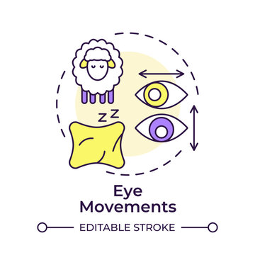 Eye movements multi color concept icon. Holistic sleep wellness indicators. Biohacking deep sleep recovery. Round shape line illustration. Abstract idea. Graphic design. Easy to use in brochure