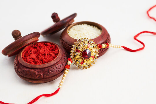 Raksha bandhan rakhi with kumkum and rice