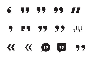 Fototapeta premium Quotation mark icon collection with speech quote symbols isolated on white background for graphic design