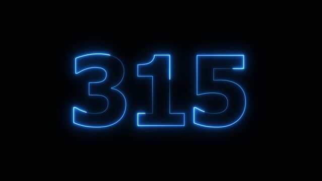 Glowing Blue Neon Number 315 on Black Background.