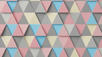 Fototapeta premium Abstract background with soft pastel triangles in geometric pattern. Modern seamless texture features light blue pink grey, beige colors. Minimalist design for home decor print digital wallpaper.