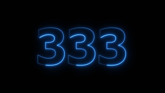 Glowing Blue Neon Number 333 on Black Background.