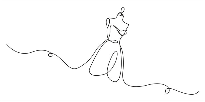 Continuous one line drawing dummy. Fashion dummy vector hand drawn silhouette clipart. Sketch isolated on white background Dummy with dress. One line continuous dummy with dress, Continuous one line 