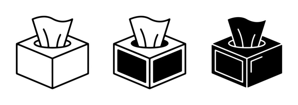 Tissue Box Icons, Facial Tissue Dispenser Vector Graphics, Paper Napkin Holder Set, Clean Hygiene Symbols