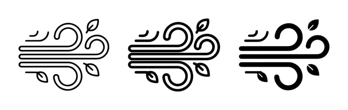 Wind Icons, Weather Symbols, Air Flow Graphics, Natural Elements, Breeze and Gust Illustrations