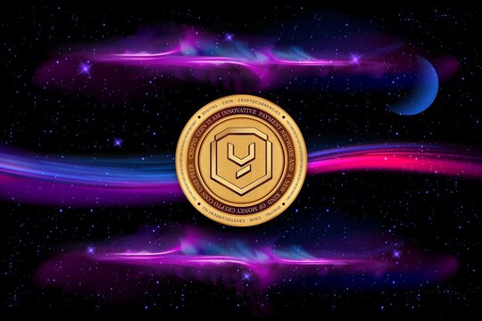 yield guild games-ygg virtual currency image in the digital background. 3d illustrations.
