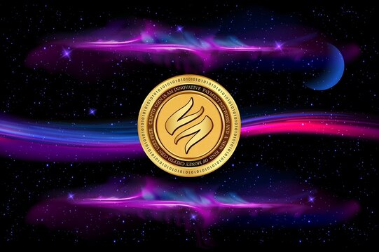 vulcan forged-pyr cryptocurrency logos on digital background. 3d illustrations.