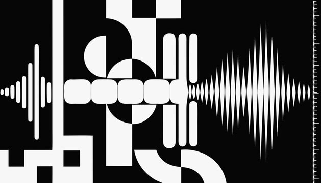 Sound wave audio visualization with equalizer and music frequency spectrum. Minimalist sound engineering vector illustration for modern tech and me...